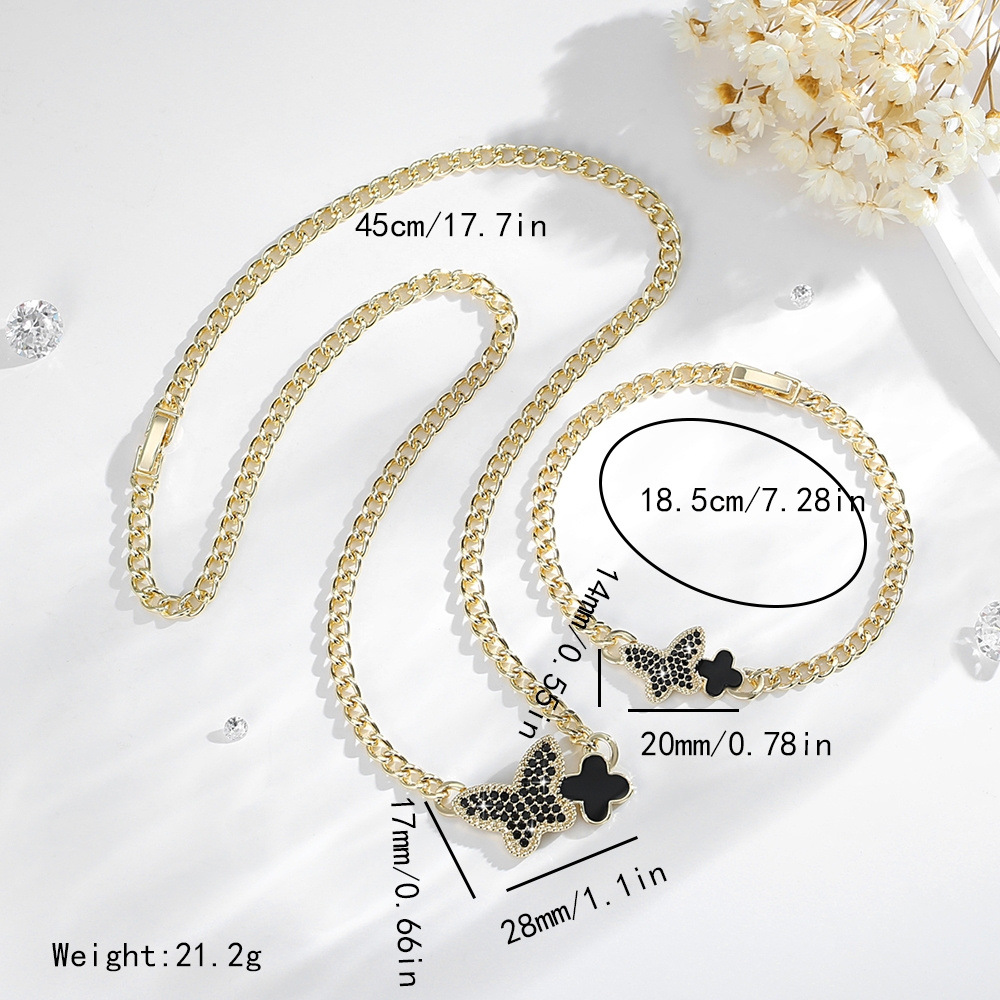 Amazon joyería caliente cobre 14k oro mariposa collar O-chaîne de joyería set de pulseras de tetra hoja de piedra