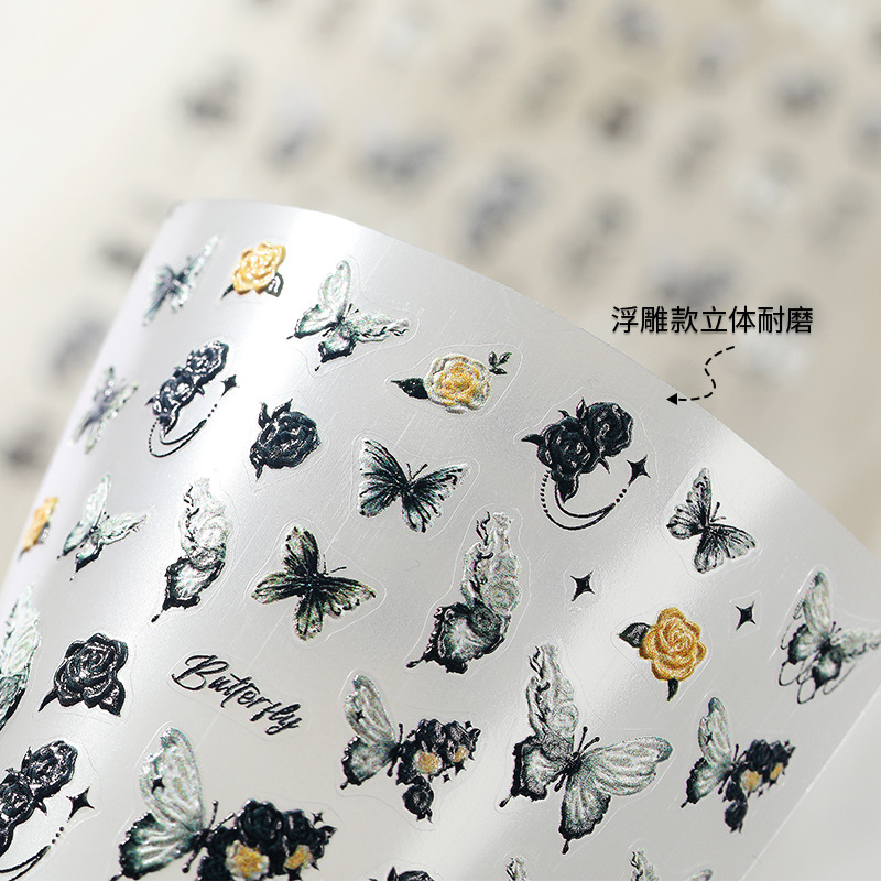 Pegatinas de Uñas con Diseño de Mariposa y Rosa, Estilo Moderno, Dulce y Atrevido, con Relieve Tridimensional, Novedad 2025