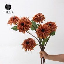 PU小熊泰迪向日葵仿真花人造花 秋咖色婚庆保湿手感家居花艺配材