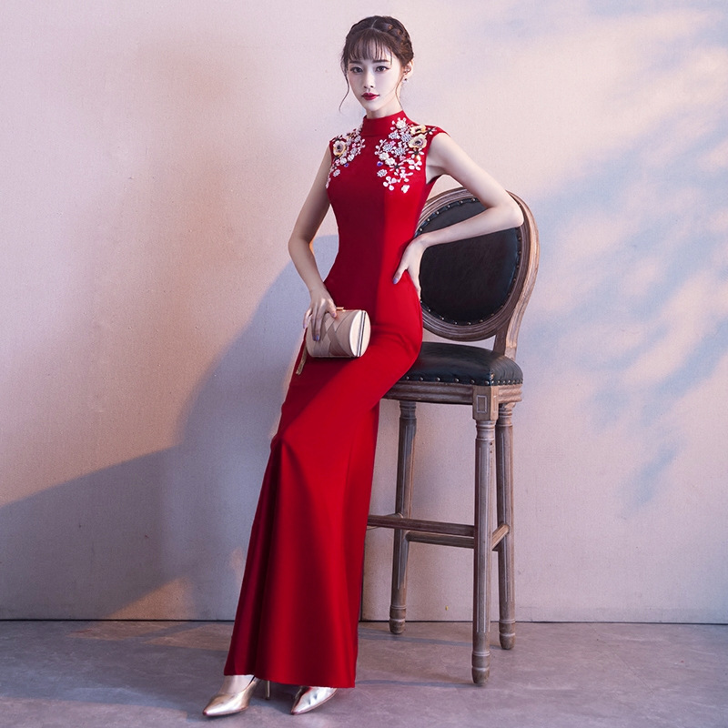 Vestido de novia color burdeos 2026, nuevo vestido de verano sin mangas, vestido de novia para mujer, bata de la mañana, cheongsam.