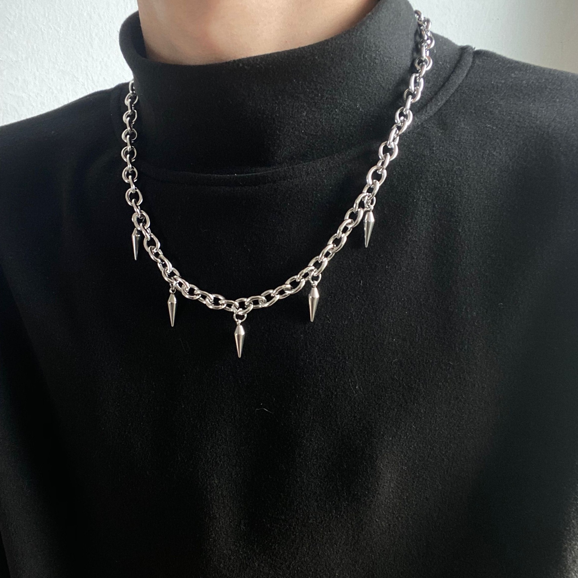 Unisex Gender Hip-Hop, Punk Style Unisex Hip-Hop Punk Necklace Geometric Titanium Steel Tassel Men Pendant Necklaces