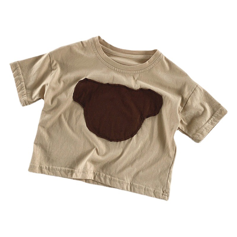 Oso lindo ~ nueva camiseta de manga corta para niños 2024 niños y niñas estilo coreano superior de algodón para niños bebé versátil estilo casual