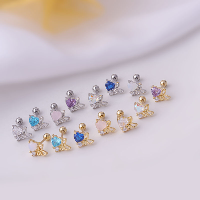 Plating Design 316L Stainless Steel Copper Ear Cartilage Rings & Studs Heart Women'S