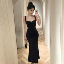 8688欧美东南亚外贸批发2026女装纯欲性感露背修身长款鱼尾连衣裙