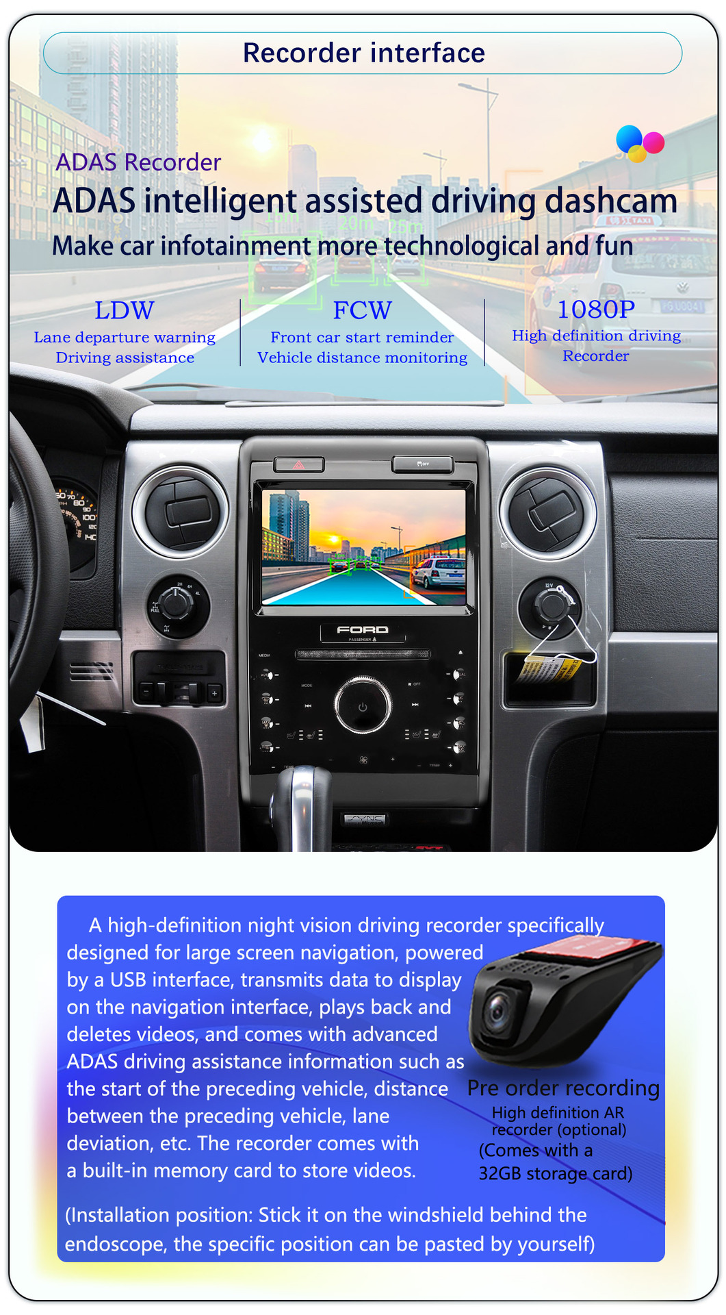 Suitable for 9-Inch 13-14 Model Ford F150 Android Wireless Carplay Navigation 360 Panoramic All-In-One Machine