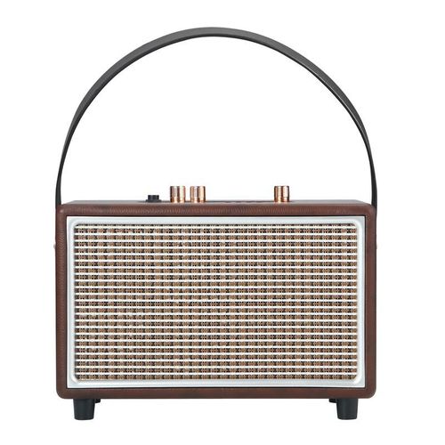 M7 Retro Leather-Textured Portable Bluetooth Speaker with USB Drive, TF Card, Multi-Function Playback, Microphone, and Karaoke Capabilities—Perfect for Outdoor Multimedia Use