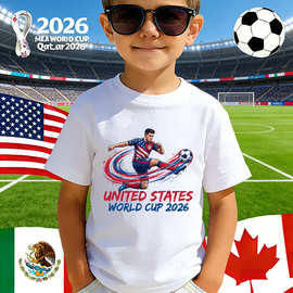 2026世界杯国旗元素足球T恤 220克纯棉运动风女童休闲短袖60329-6