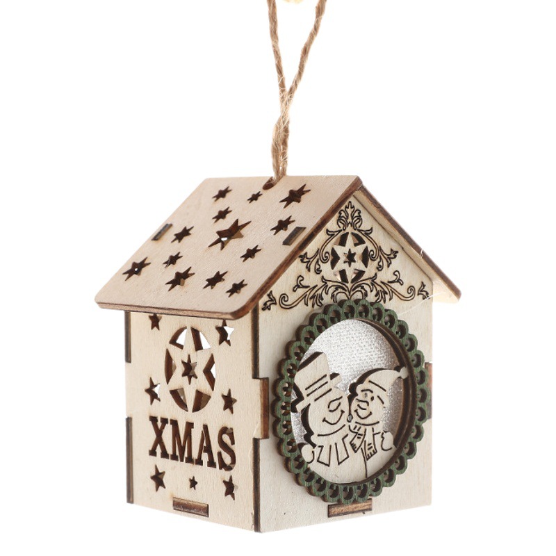 Árbol de navidad decoración creativa LED luces de colores casa de madera colgante decoración navideña atmósfera decoración escena diseño