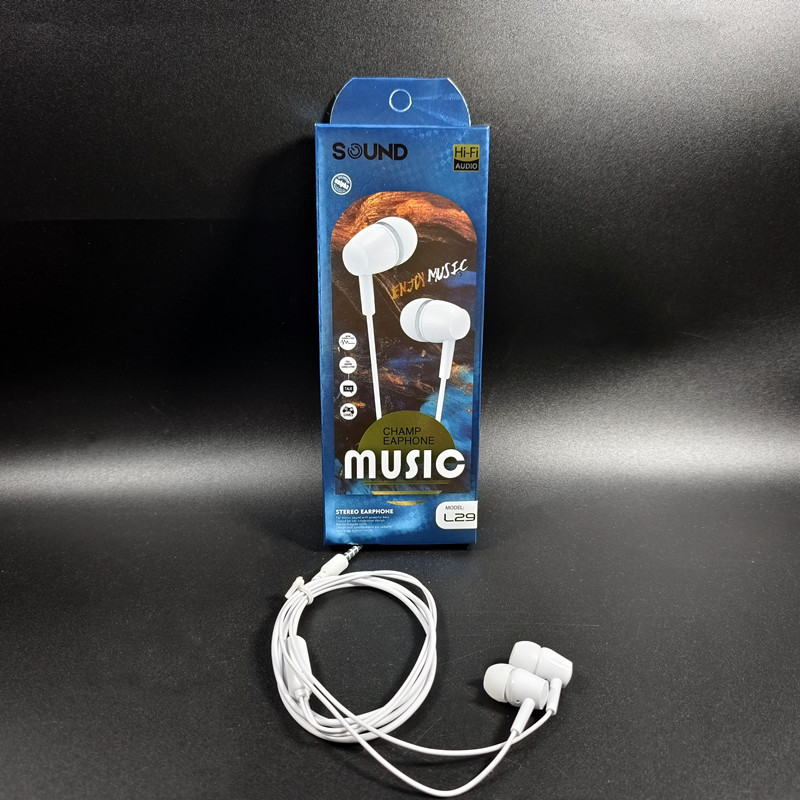 Comercio exterior transfronterizo L29/D21/U19 auriculares estéreo con cable con micrófono fábrica directa de pelo en stock suministro