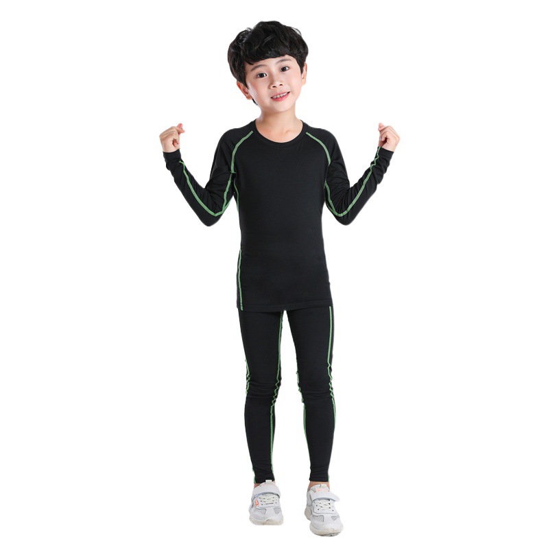 Children's Fitness Clothing Basketball Football Bodysuit Long-Sleeved Pants Suit Thickeneded Thermal Intimates for Boys and Girls