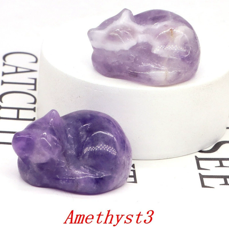Резная фигурка кота Amethylst, натуральный камень (розовый кварц/аметист и др.), 0,2 кг