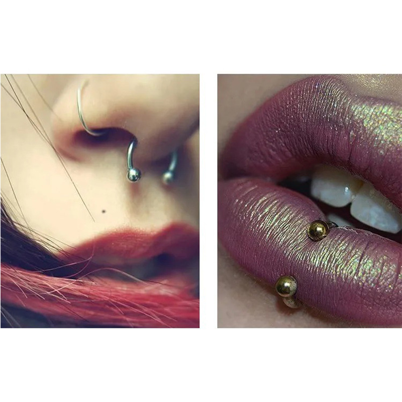 Silver pointed spike labret stud material detail