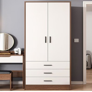 Wardrobe for Home Bedroom Solid Wood Cabinet Easy Assembly Double-Door Wardrobe Modern Simple Rental Room Storage Cabinet