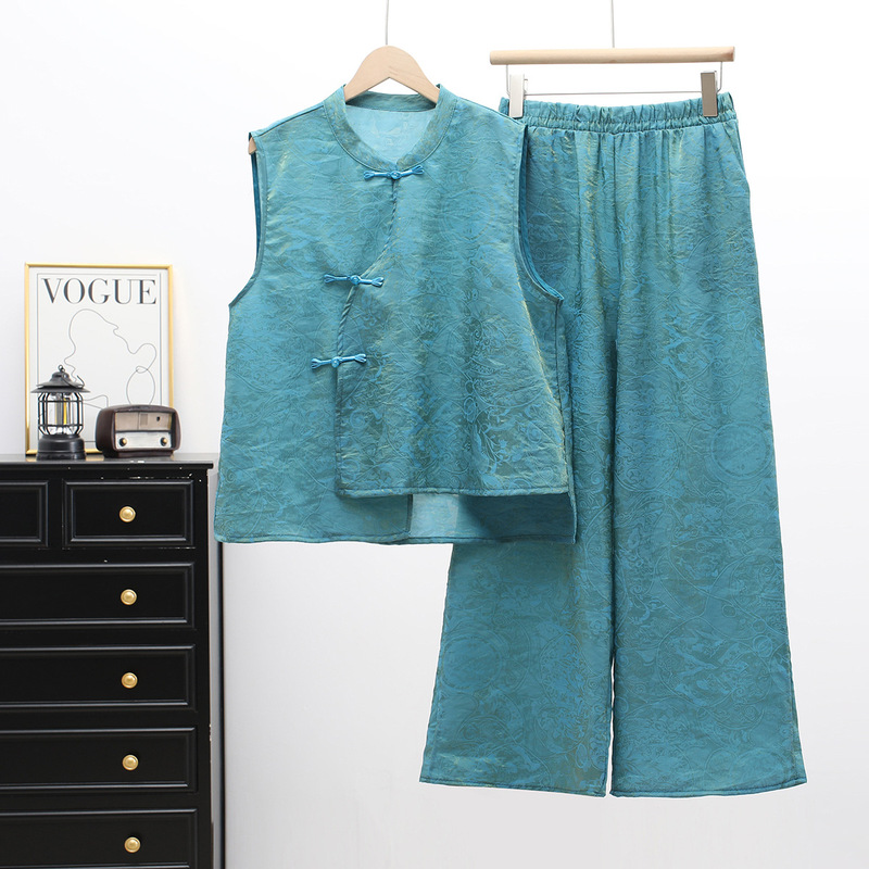 (Two-Piece Original Set) 2026 Shimmering Brocade Suit New Chinese Style National Style Summer Fashion Simple Age-Reducing Women's Suit (Two-Piece Original Set) 2026 Shimmering Brocade Suit New Chinese Style National Style Summer Fashion Simple Age-Reducing Women's Suit