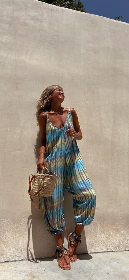 Printed Jumpsuit Summer V Neck Printed Loose Lace Up Jumpsuit