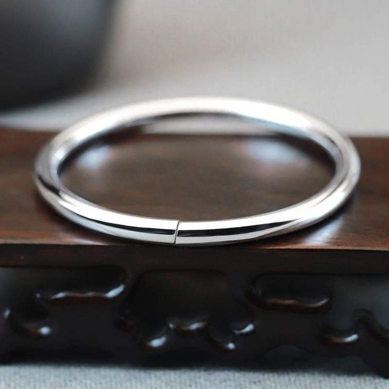 Pulsera de plata esterlina mujer 9999 plata pura brillante abierto anillo liso sólido moda simple pulsera para novia pulsera de plata esterlina