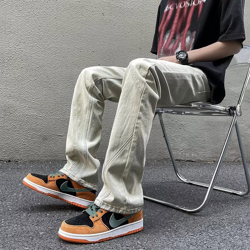 American Vibe Yellow Mud-Colored Jeans for Men, Autumn Trendy Retro High Street Loose Straight-Leg Versatile Casual Pants American Vibe Yellow Mud-Colored Jeans for Men, Autumn Trendy Retro High Street Loose Straight-Leg Versatile Casual Pants