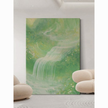 顺丰动态高山流水生财玄关手绘油画客厅绿色抽象装饰画高级感墙壁