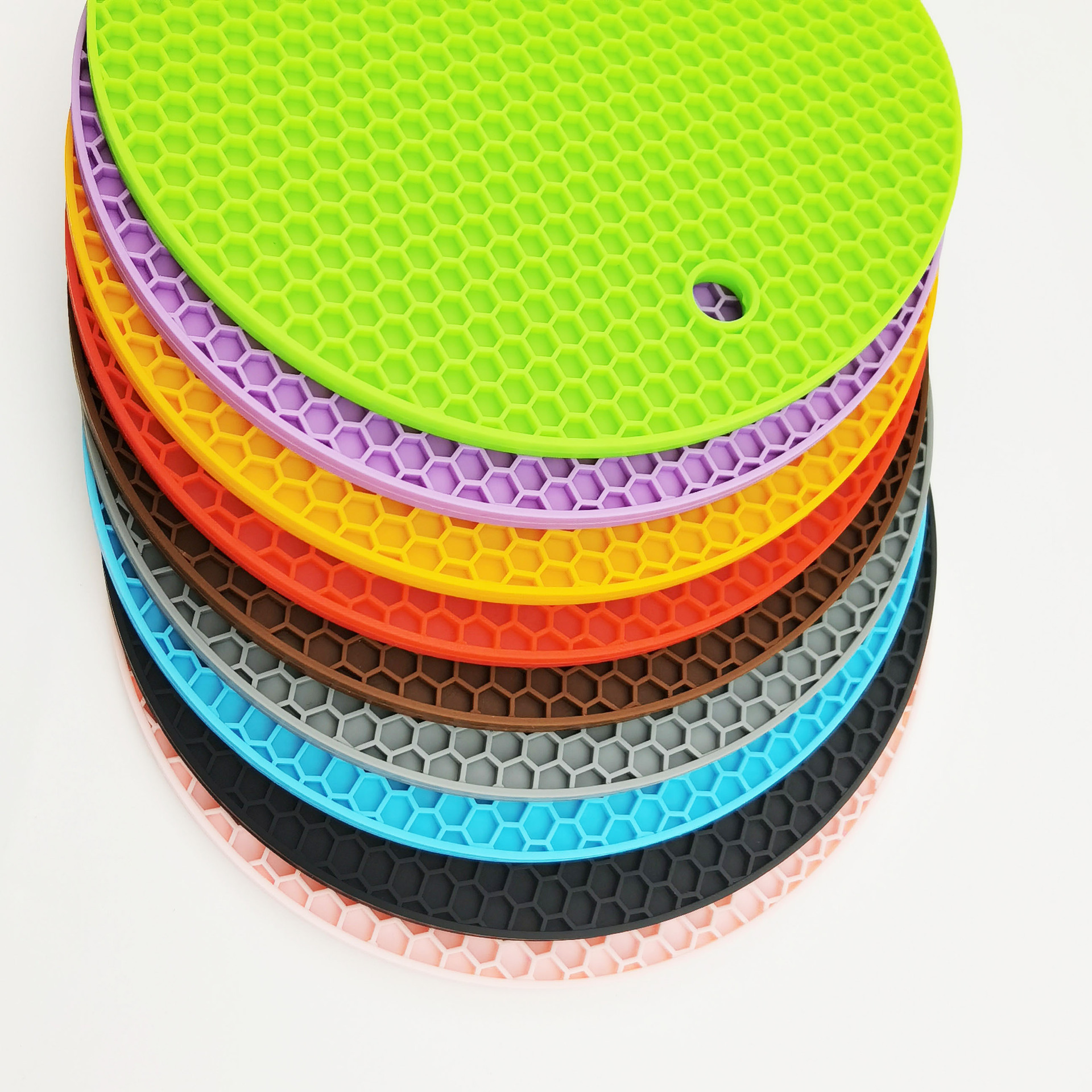 실리콘 단열 매트 도매 고온 저항 냄비 받침대 제조업체 식품 등급 벌집형 미끄럼 방지 원형 식탁 단열판