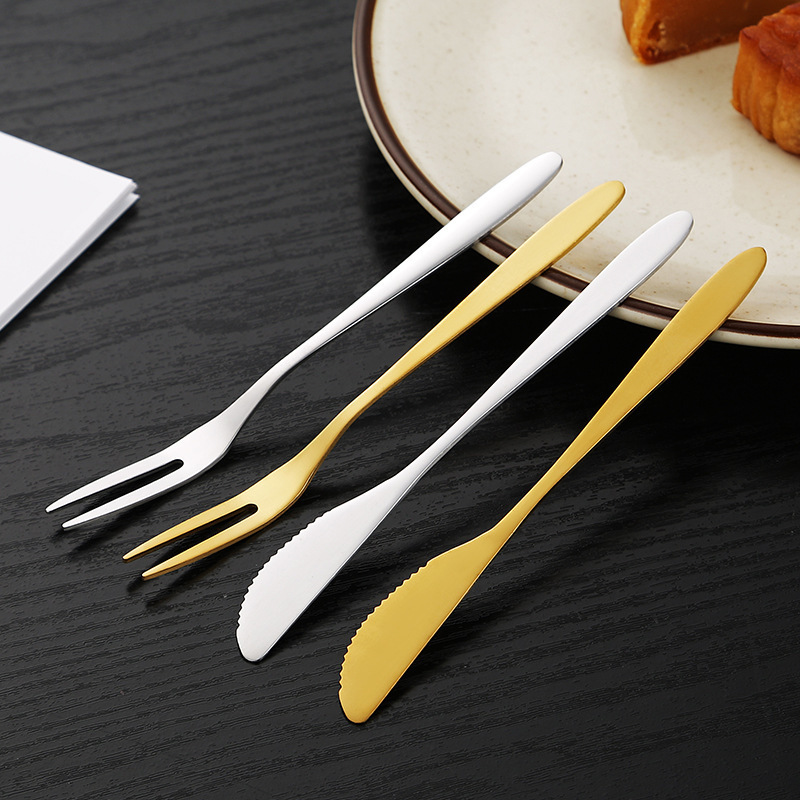 Exquisite 304 Stainless Steel Fruit Fork, Mooncake Knife, Mooncake Fork, Two-Pronged Dessert Cake Fork, Fruit Picks, Vegetable Picks Exquisite 304 Stainless Steel Fruit Fork, Mooncake Knife, Mooncake Fork, Two-Pronged Dessert Cake Fork, Fruit Picks, Vegetable Picks