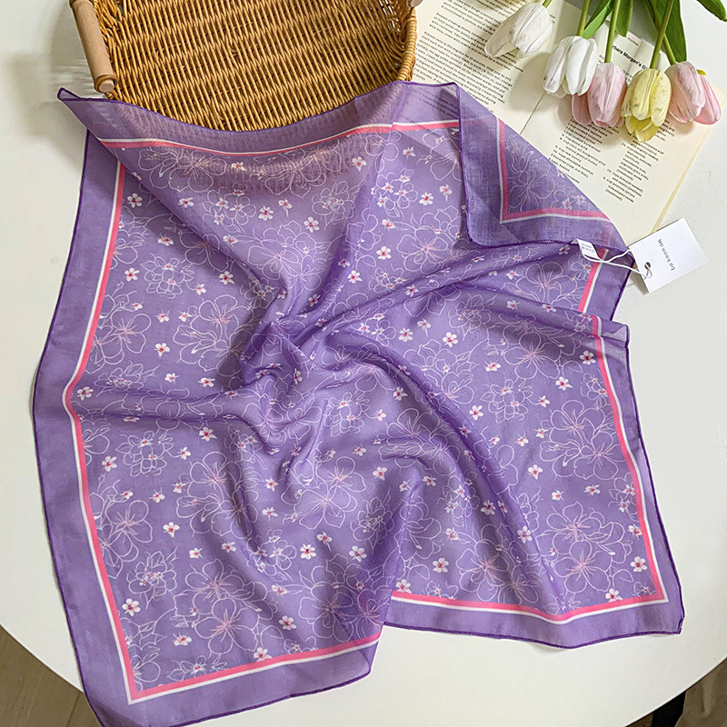Pañuelo floral, estilo pastoral femenino de verano, nuevo estilo, bufanda fresca, bufanda de seda, bufanda cuadrada pequeña, bufanda de cuello de sentido avanzado