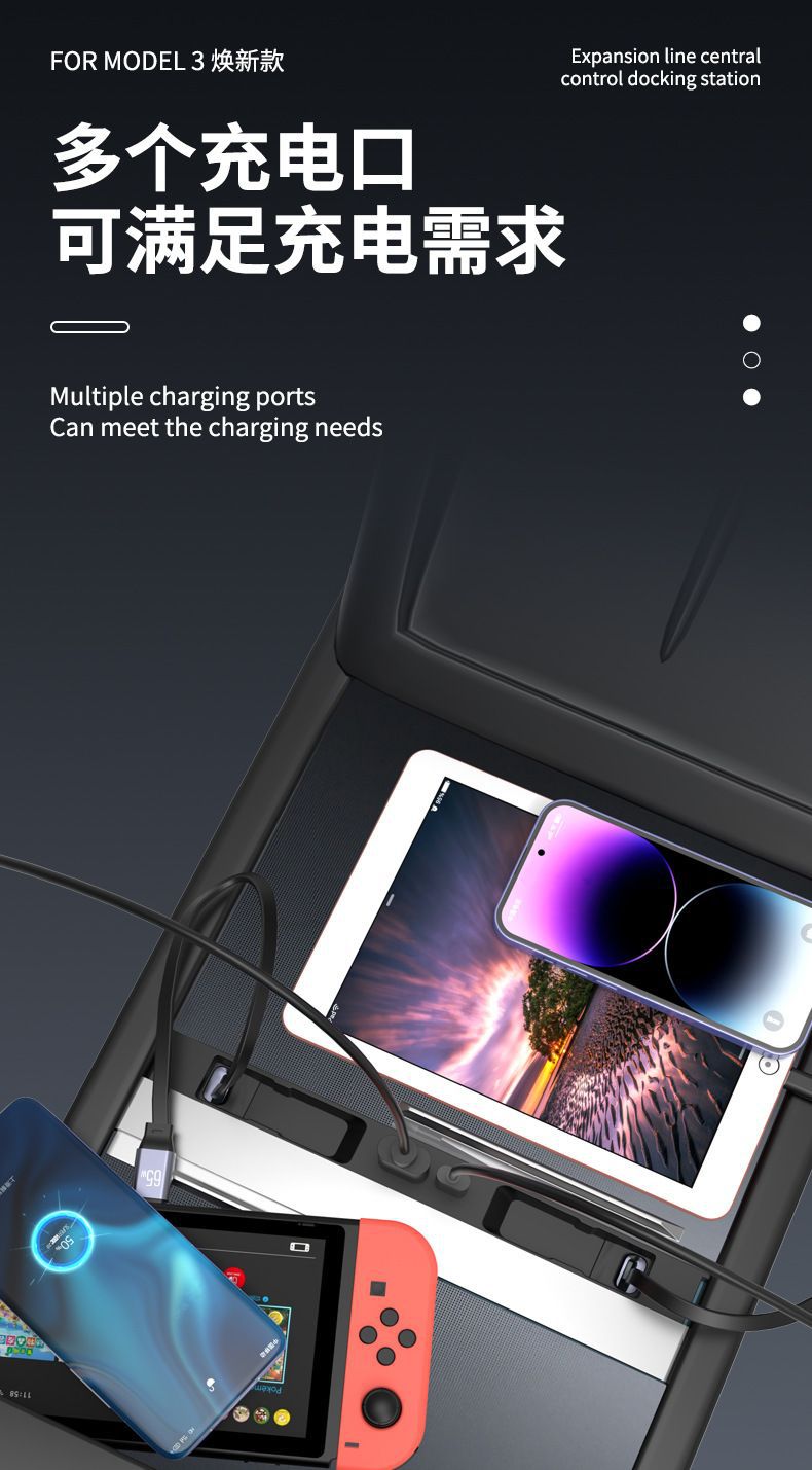 Suitable for Tesla's New Version Model Y/3 Special Docking Station Car Central Control Charging Expansion USB Model