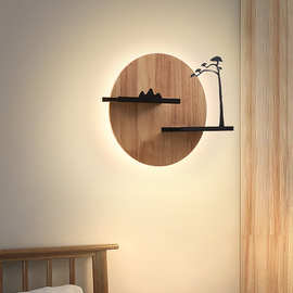 北欧实木创意壁灯客厅电视背景墙日式原木主卧室床头个性LED壁灯