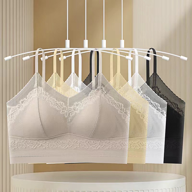 French lace summer artifact fixed one cup breathable wrap comfortable without steel rings and small chest gathering hanging