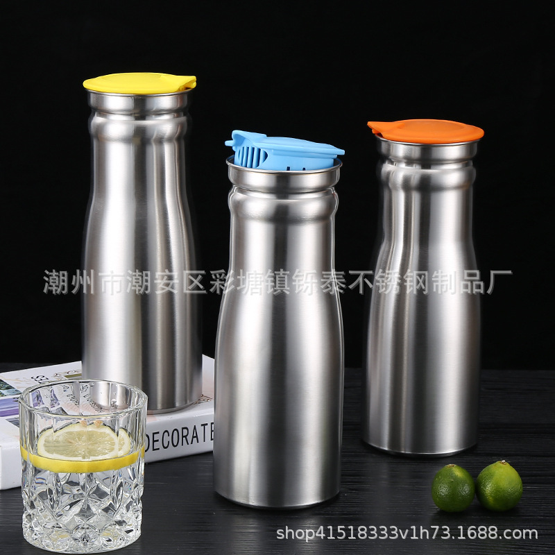 Botella de agua fría de acero inoxidable de estilo coreano 1.0L olla de jugo de una sola capa tetera hotel restaurante hogar botella de agua fría regalo