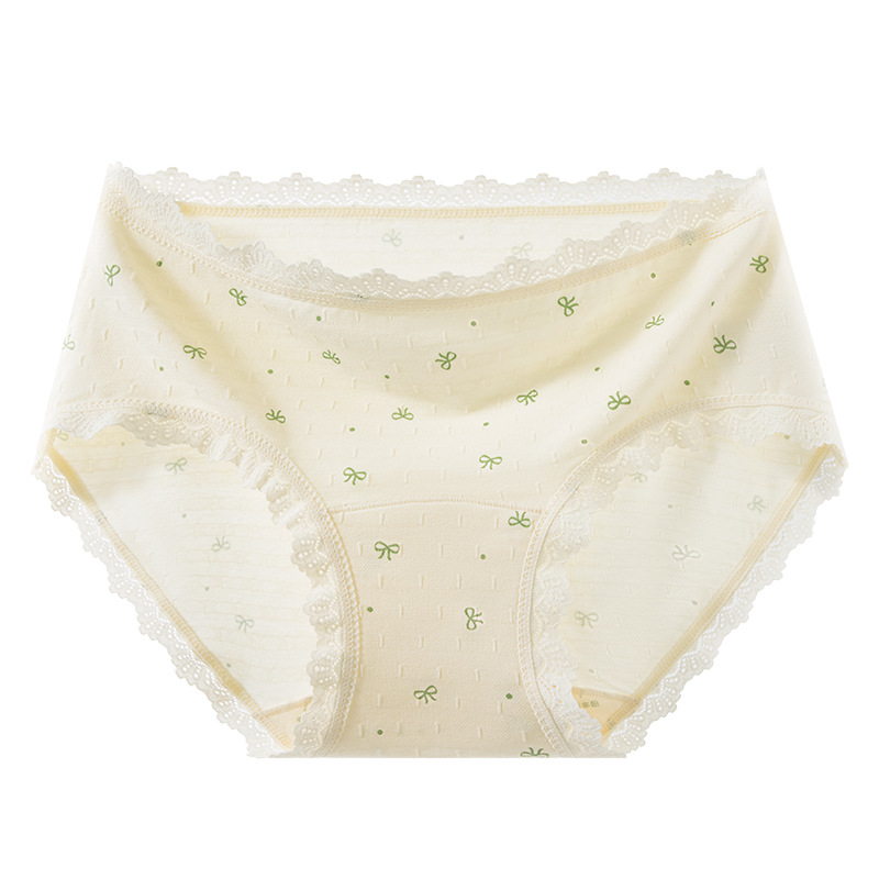 Polifenoles de té, entrepierna antibacteriana, bragas para niña, sin caderas, contraste de color, cintura, borde de encaje, dulce estilo pastoral, calzoncillos para mujer