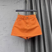 洋气橘色A字短裤女设计感短裙裤2023夏装新款修身高腰阔腿牛仔裤