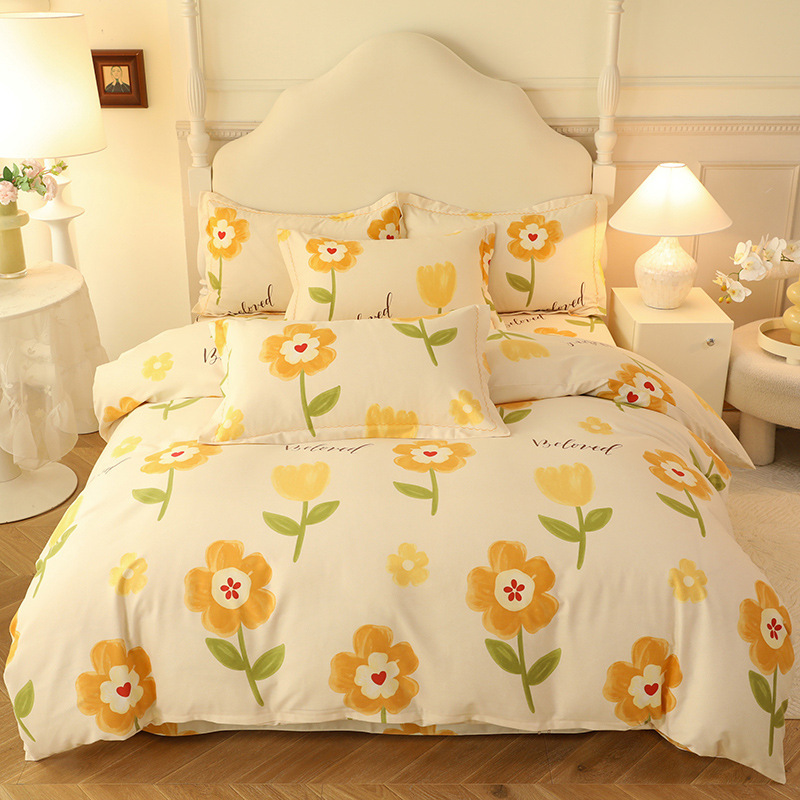Casual Thickeneded Cotton Brushed Four-Piece Set for All Seasons Pure Cotton 100 Bed Bed Sheets Quilt Cover Warm Bedding Three-Piece Set Casual Thickeneded Cotton Brushed Four-Piece Set for All Seasons Pure Cotton 100 Bed Bed Sheets Quilt Cover Warm Bedding Three-Piece Set