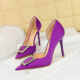 626-K8 Style Banquet Thin Heel Shallow Notched Pointed Side Hollow Sexy Slim Metal Rhinestone Buckle High Heel Single Shoe