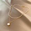 Fashionable retro chain for key bag  from pearl, design pendant, universal necklace, European style, trend of season