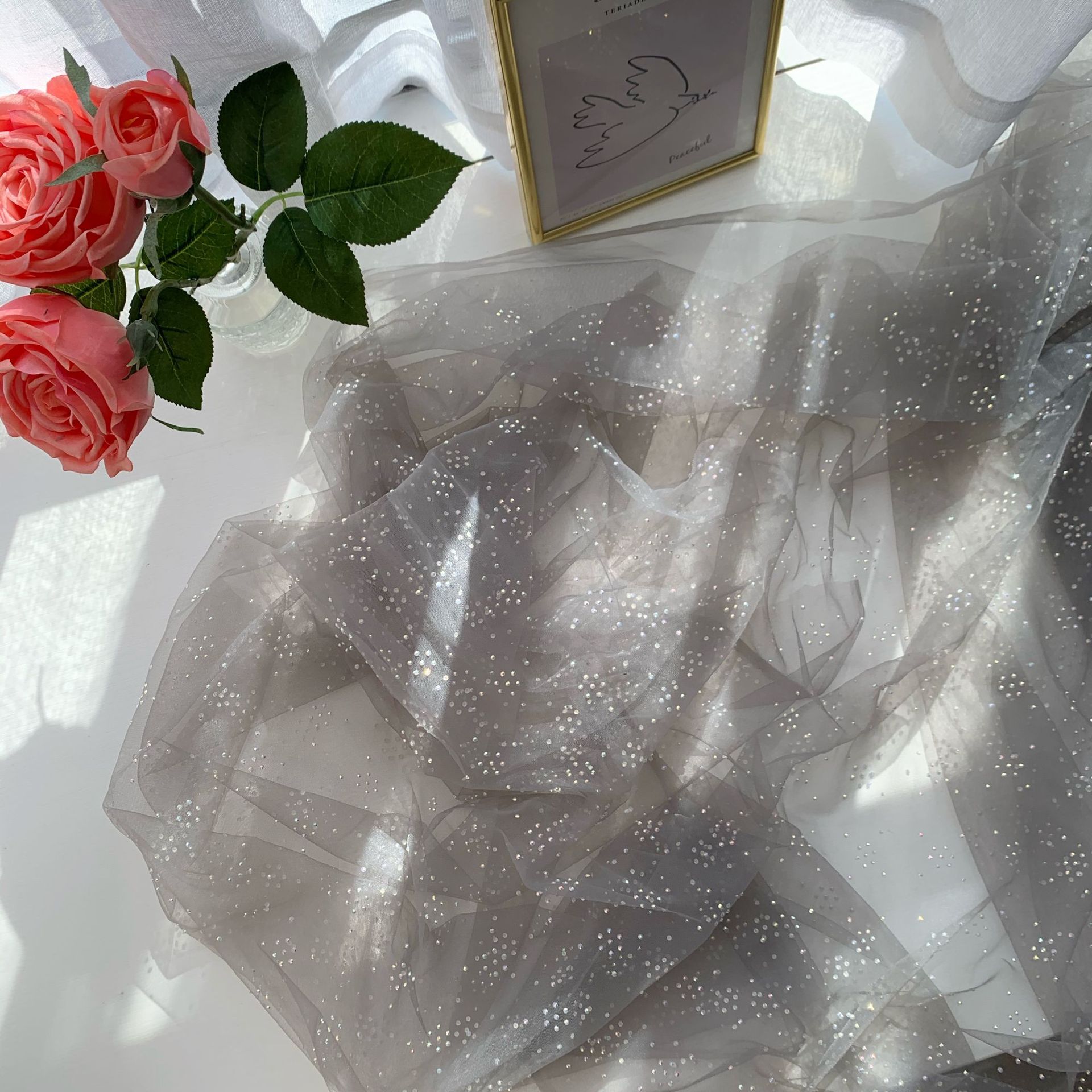 Tela de malla de diamante de alta calidad tela de malla de perforación caliente pequeña flor multicolor malla Lolita Hanfu gasa falda tela