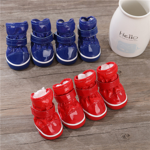 Dog Shoes Pet Cotton Shoes Autumn/Winter Snow Boots 4 Pairs/Set Teddy Bichon Frise Pomeranian Puppy Winter Fleece-Lined Shoes