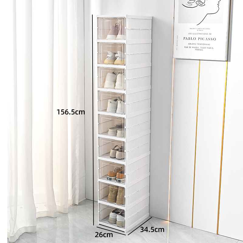 Caja de zapatos plegable sin instalación, caja de almacenamiento de zapatero de una pieza engrosada, armario de zapatos simple a prueba de polvo de plástico, armario de zapatos transparente de pared