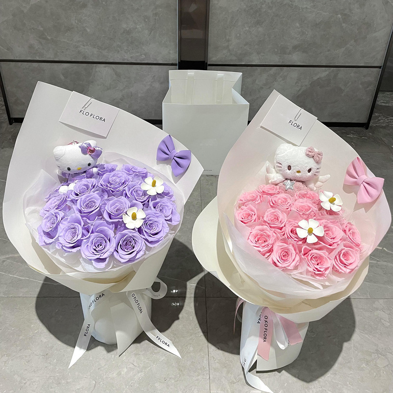 永生花玫瑰花束蝴蝶结Kitty仿真香皂花高级感送女友闺蜜生日礼物|undefined