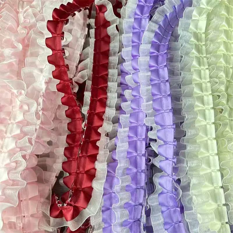 Lolita Double-Layered Pleated Tulle with 4cm Three-Layered Lace Trim for Clothing and Dress Hems DIY Lace Trim Accessories