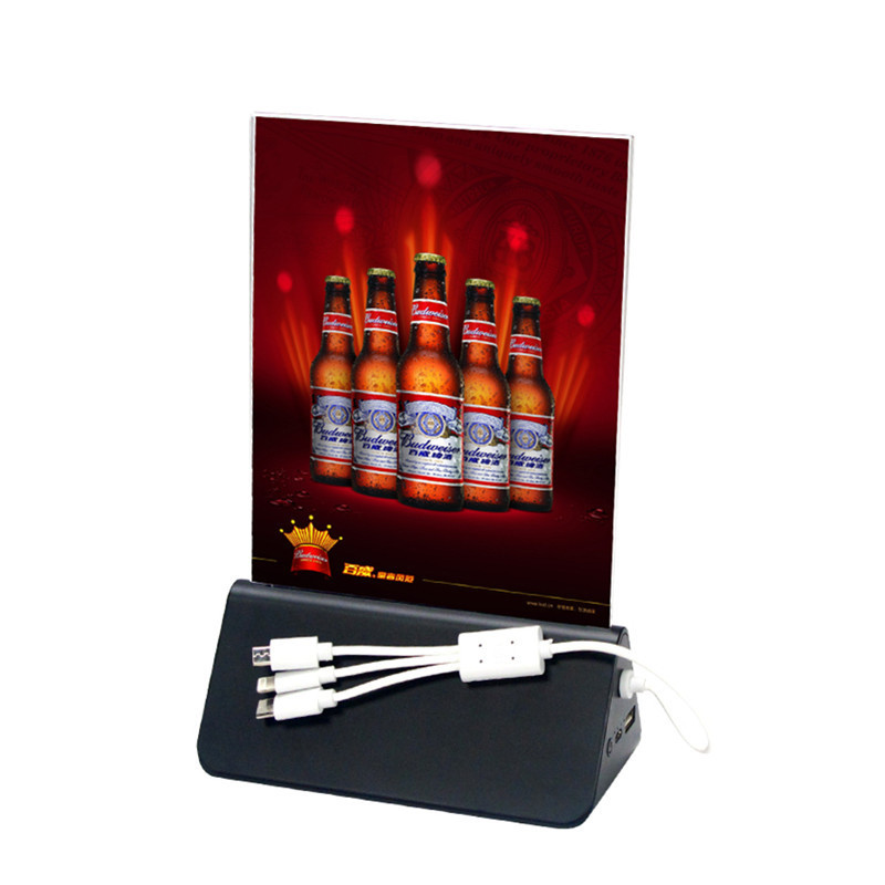 Hotel meal card charging treasure restaurant desktop desk card mobile power acrylic LED billboard charger