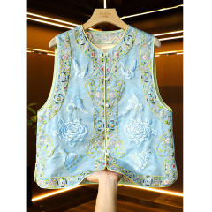 736  蓝色重工刺绣新中式真丝马甲女，M L XL，不退不换！！