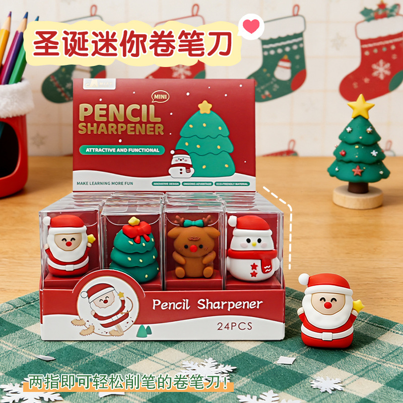 dibujos animados creativos de Navidad estilo pluma planador lindo silicona Santa Claus cuchillo de lápiz de los estudiantes de la escuela primaria afilador de lápiz regalo
