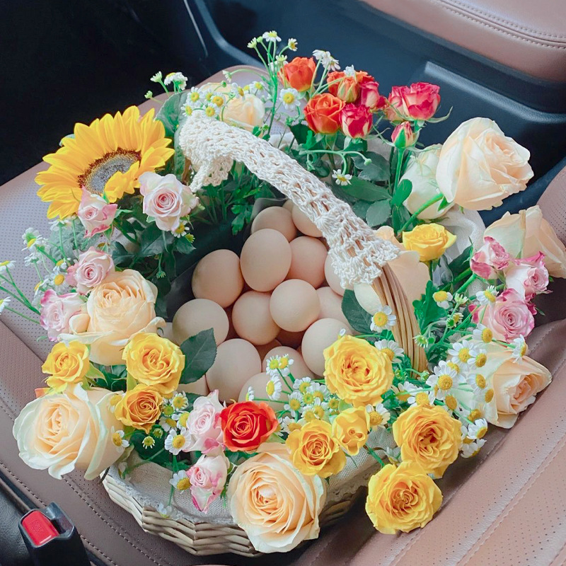 Cesta de huevos de mimbre cesta de verduras cesta de almacenamiento portátil cesta de regalo de fruta de huevo pastoral gran tamaño pequeño cesta de picnic