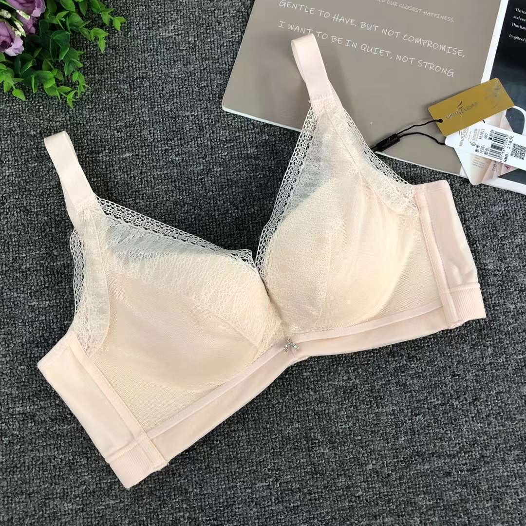 Nuevo sujetador sin anillo de acero de moda de encaje jacquard transpirable y cómodo de alta calidad, delgado y grueso, ropa interior de tres botones para mujeres