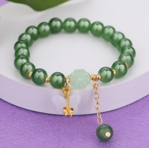 S079-Pulsera de cuentas de jade Donglin con mariposa blanca#talla 346