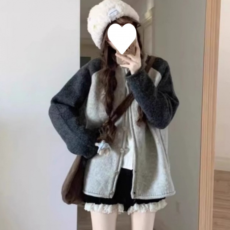 Coreano perecío sésamo diseño sensación de color suéter cardigán temperamento gris de manga larga chaqueta de punto