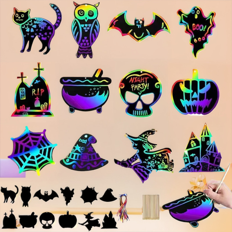 外国貿易工場ハロウィーンDIYスクラッチ紙異形スクラッチ動物装飾子供クリスマススクラッチ画卸売り|undefined