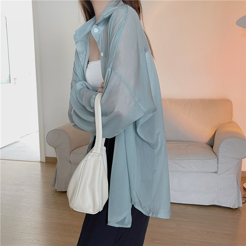112g Weight Long Sleeve Sleeve Length Single Breasted Placket Type Shirtsleeve Sleeve Type Polyester, Chiffon Fabric Type Regular Top Length Cardigan Tops Type Holiday Occasion Shirt Collar Neckline Loose Fit Type Solid Color Pattern Summer, Spring Season Women's Gender Casual Style Wholesale Women's Casual Solid Color Long Sleeve Blouses 90