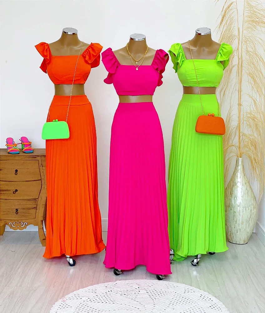 Romantic Solid Color Polyester Pleated Skirt Sets 2 Piece Set