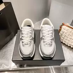 Chunky Platform Dad Sneakers for Women | Tweed-Style Metalic Toe Cap Leather Mesh Patchwork Breathable Casual Sport Shoes